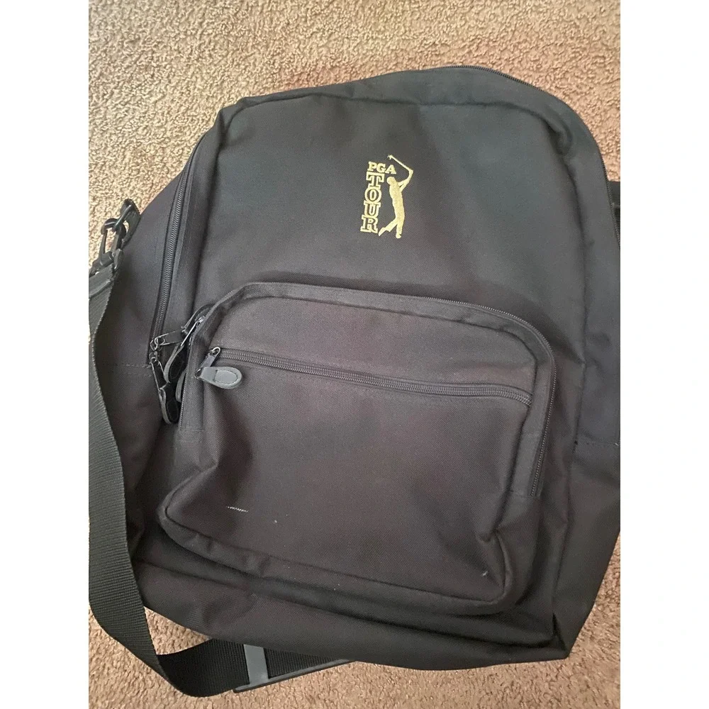 Black Mens PGA Tour Golf Logo Canvas Laptop Travel Backpack